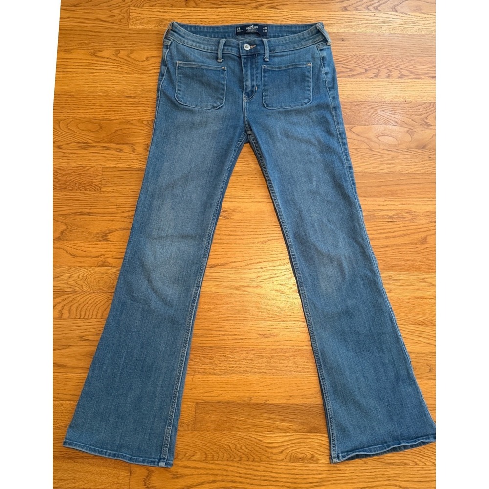 Hollister Low Rise Bootcut Jeans Blue Patch Pocket Soft Stretch 7R W28 L32